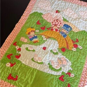 VTG 80s Strawberry Shortcake Handmade Baby Quilt 44x33